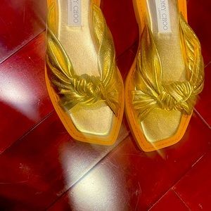 Jimmy choo brand new never worn. Gold slide sandals size 8